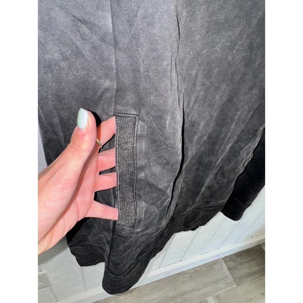Umgee Hoodie Dress Womens Charcoal Gray Mineral Wash Ribbed Knit Mini S/M - Picture 5 of 7
